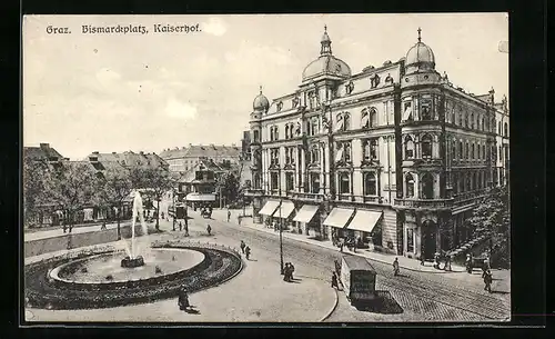 AK Graz, Bismarckplatz, Kaiserhof, Springbrunnen