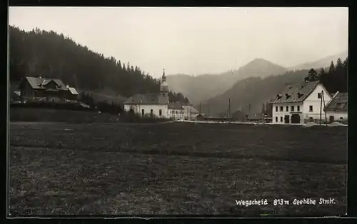 AK Mariazell, Wegscheid, Ortspartie an der Kirche