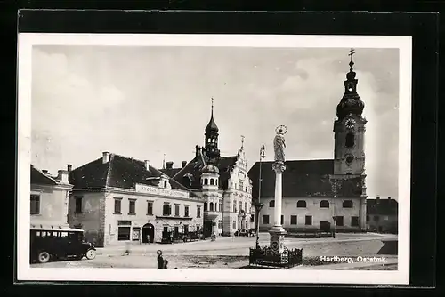 AK Hartberg, Hotel Zur Sonne, Kirche, Statue