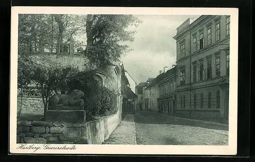 AK Hartberg, Grazerstrasse mit Löwenstatue