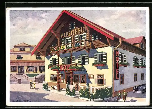 Künstler-AK Mitterndorf, Partie am Hotel Alpenheim