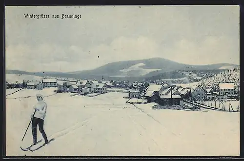 AK Braunlage, Skifahrerin vor den Toren der Ortschaft