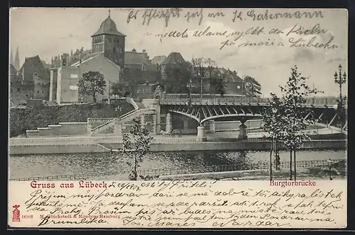 AK Lübeck, Flusspartie mit Burgtorbrücke