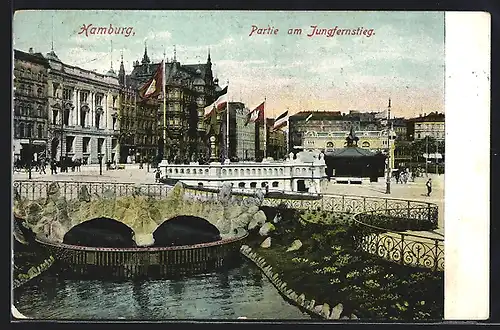 AK Hamburg-Neustadt, Partie am Jungfernstieg, Fahnen