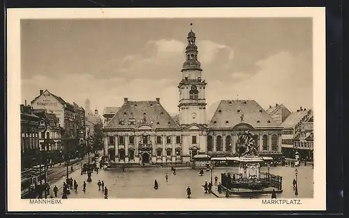 AK Mannheim, Geschäfte und Restaurant am Marktplatz