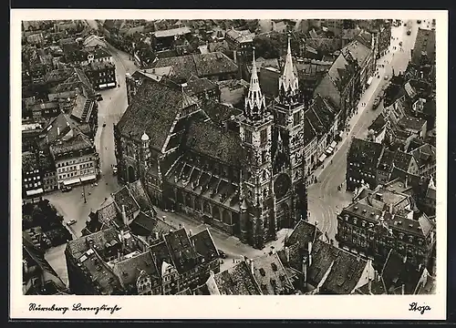 AK Nürnberg, Fliegeraufnahme der Lorenzkirche