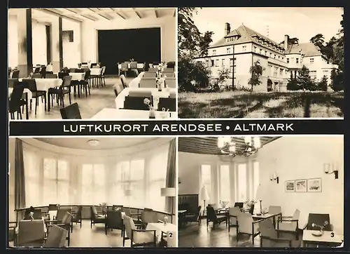 AK Arendsee /Altmark, FDGB-Erholungsheim Waldheim, Speiseraum, Bibliotheks- und Fernsehzimmer