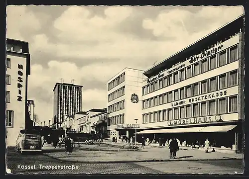 AK Kassel, Treppenstrasse mit Möbelhaus & Hospiz