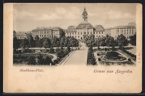 AK Szegedin, Stadthaus-Platz mit Anlagen