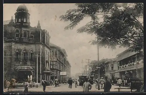 AK Colombo, National Bank Corner, Strassenbahn