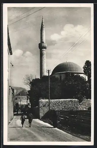 AK Mostar, Strassenpartie mit Blick zum Minarett