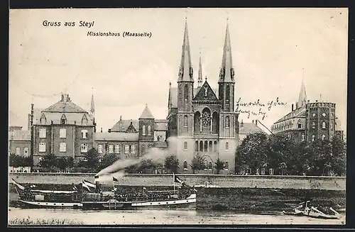 AK Steyl, Missionshaus von der Maasseite aus gesehen
