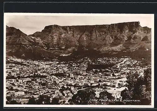 AK Cape Town, Ortsansicht mit Table Mountain aus der Vogelschau