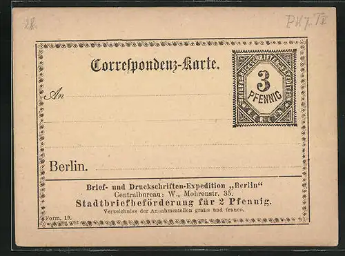 AK Berlin, Karte der Brief- und Druckschriften-Expedition Berlin, 3 Pfennig
