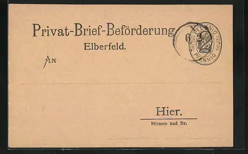 AK Elberfeld, Privat-Brief-Beförderung, 2 Pfennig