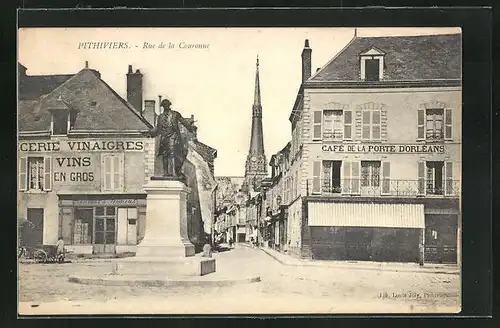 AK Pithiviers, Rue de la Couronnen, Cafe de la Porte d`Orleans