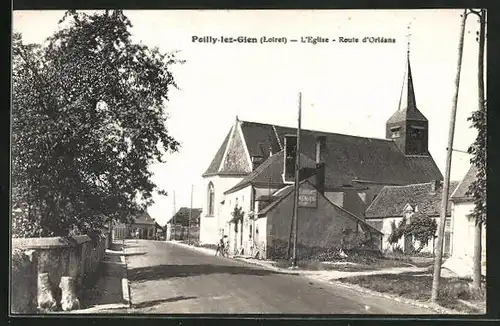 AK Poilly-lez-Gien, L`Eglise, Route d`Orleans