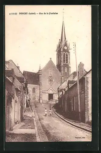 AK Douchy, Rue de la Fontaine, L'Eglise