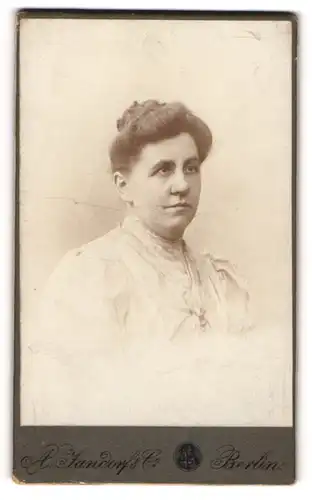 Fotografie A. Jandorf & Co., Berlin, Portrait bürgerliche Dame mit hochgestecktem Haar