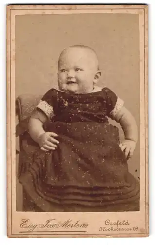 Fotografie Eug. Jos. Mertens, Crefeld, Portrait sitzendes Kleinkind im hübschen Kleid mit Spitze