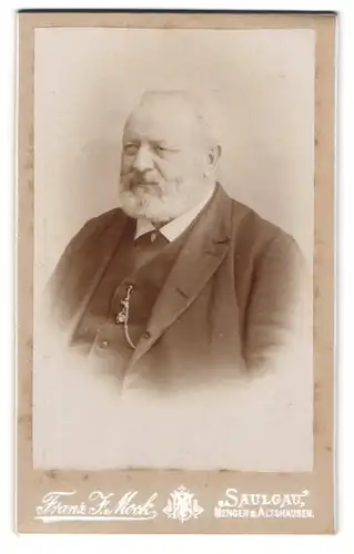 Fotografie Franz F. Mock, Saulgau, Portrait älterer Herr im Anzug mit Krawatte und Vollbart