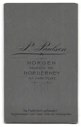 Fotografie P. Paulsen, Norden, Portrait Herr mit imposantem Schnauzbart