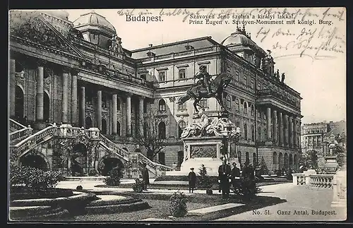 AK Budapest, Prinz Eugen v. Savoyen-Monument mit königl. Burg