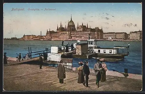 AK Budapest, Blick zum Parlament, Dampferpartie