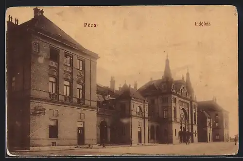 AK Pecs, Indóház, Ansicht vom Bahnhof