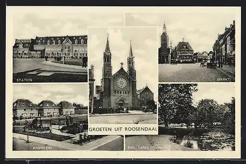 AK Roosendaal, Station, Markt, Knipplein, Emil van Loonpark, Paterskerk