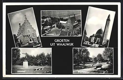 AK Waalwijk, Wandelpark, Kerk St. Jan, Monument, Raadhuis