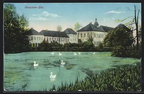 AK Graasten-Slot, Ortsansicht mit Schwanenteich