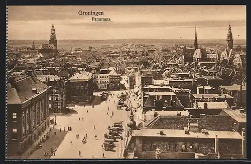 AK Groningen, Panorama mit grosser Strasse