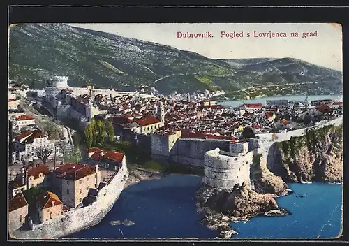 AK Dubrovnik / Ragusa, Ortschaft von oben aus gesehen
