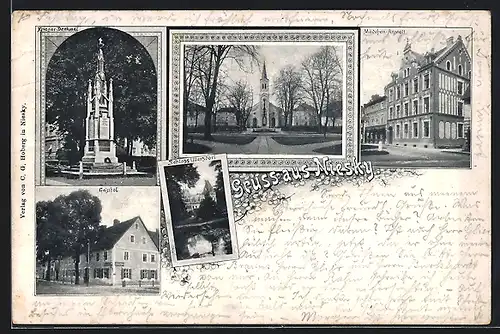 AK Niesky, Gasthof, Mädchen-Anstalt und Schloss Ullersdorf