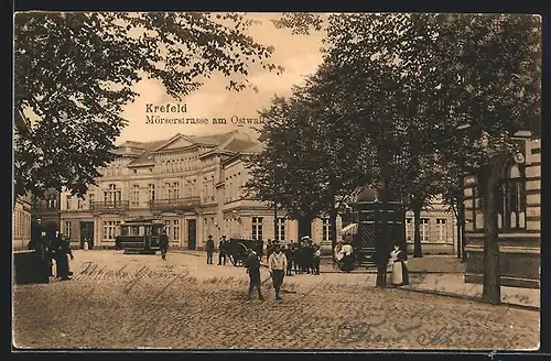 AK Krefeld, Strassenbahn in der Mörserstrasse am Ostwall