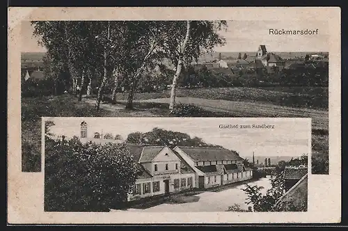 AK Rückmarsdorf, Gesamtansicht, Blick zum Gasthof zum Sandberg