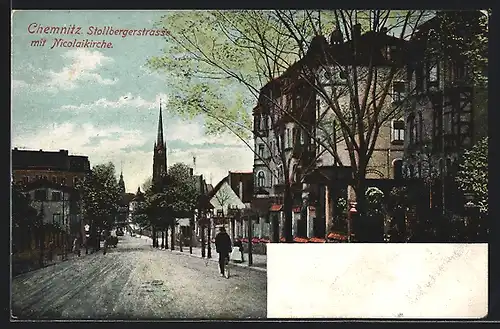 AK Chemnitz, Stollbergerstrasse mit Nicolaikirche