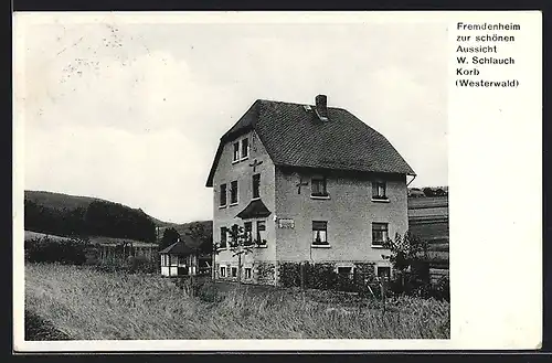 AK Korb /Westerw., Pension Fremdenheim zur schönen Aussicht W. Schlauch, mit Pavillon und Umgebung