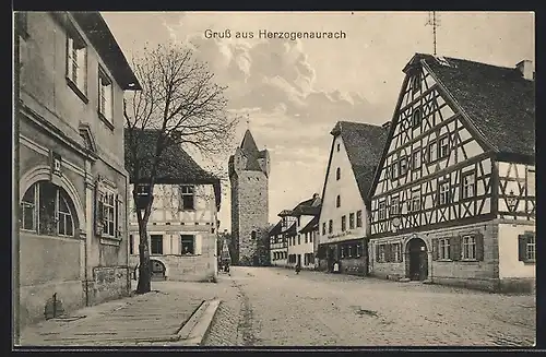 AK Herzogenaurach, Strassenpartie mit Gasthaus zum schwarzen Bären