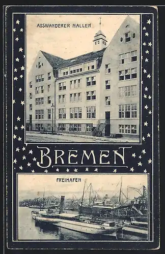 AK Bremen, Partie am Freihafen und den Auswanderer Hallen