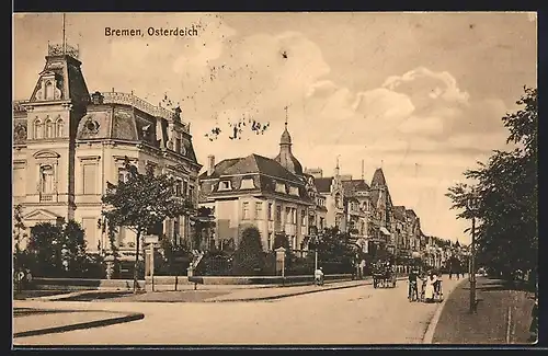 AK Bremen, Strasse Osterdeich mit Passanten