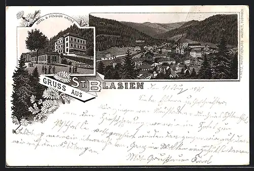 Lithographie St. Blasien, Hotel & Pension Krone, Teilansicht