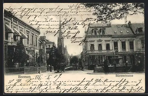 AK Bremen, Bürenstrasse mit Kirche, Kutsche