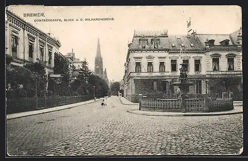 AK Bremen, Contrescarpe, Strassenpartie mit Brunnen und Wilhardiskirche