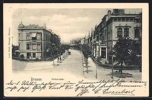 AK Bremen, Parkstrasse mit Abzweig aus der Vogelschau