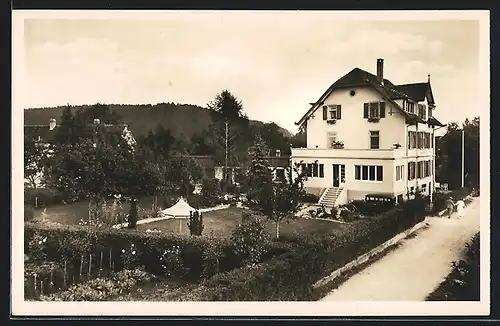 AK Unter-Uhldingen /Bodensee, Pension Haus Ricker mit Garten und Strasse aus der Vogelschau