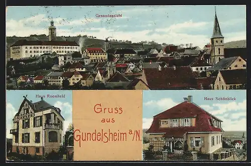 AK Gundelsheim a. N., Haus Roemheld, Haus Schönblick, Gesamtansicht