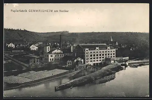 AK Gemmrigheim /Neckar, Papierfabrik und Ort aus der Vogelschau