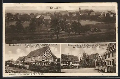 AK Grab auf dem Mainhardter Wald, Strassenpartie mit Bäckerei und Gasthof zur Krone, Gasthof zum Rössle